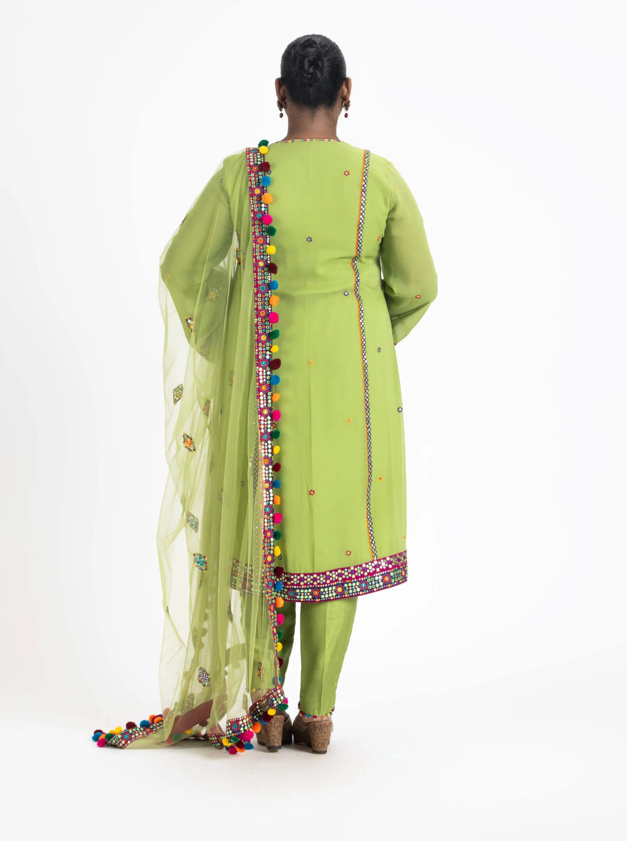 Lime green georgette kurta set