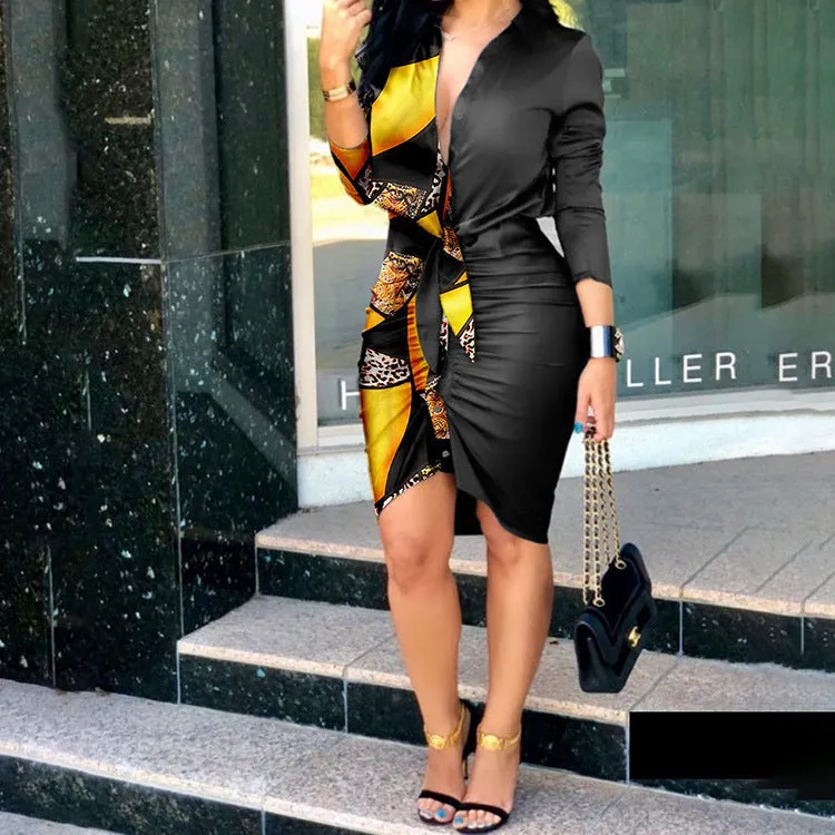 MOMENTLOVER New autumn and winter dress wish  women's clothing new sexy V-neck lace-up pleated shirt long-sleeved dress