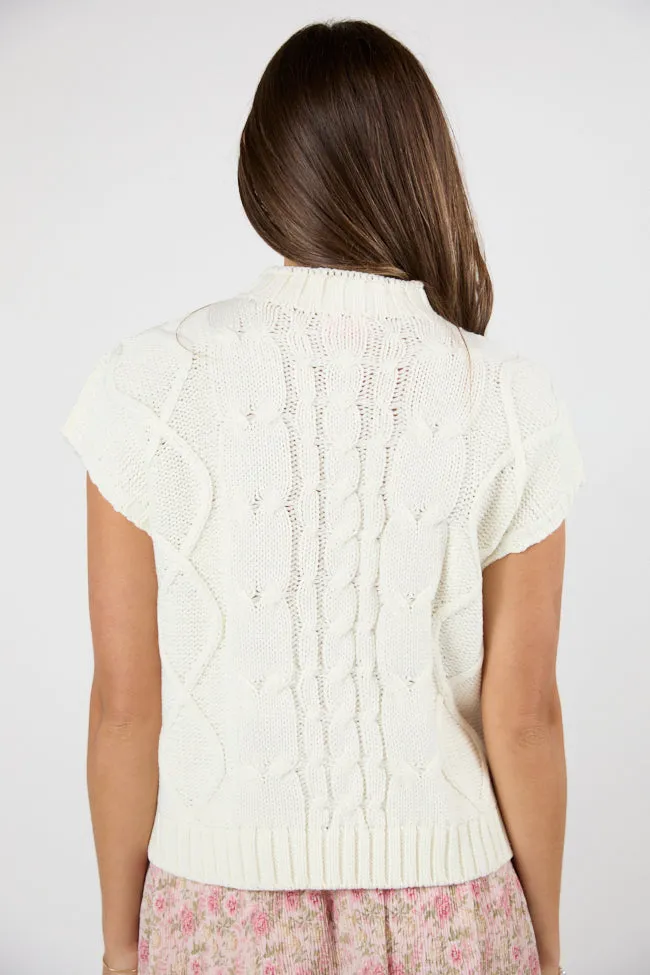No Complaints Here Ivory and Pink Cable Knit Lace Bow Detail Sweater