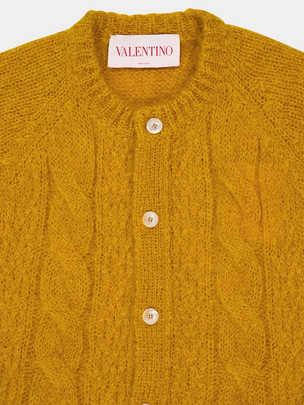 Ochre Yellow Mohair Wool Loose-Fit Cardigan