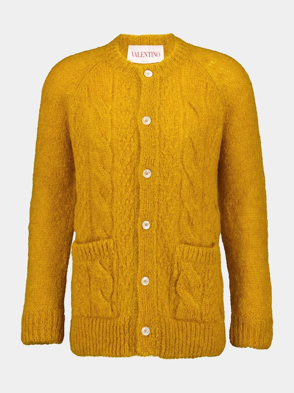 Ochre Yellow Mohair Wool Loose-Fit Cardigan