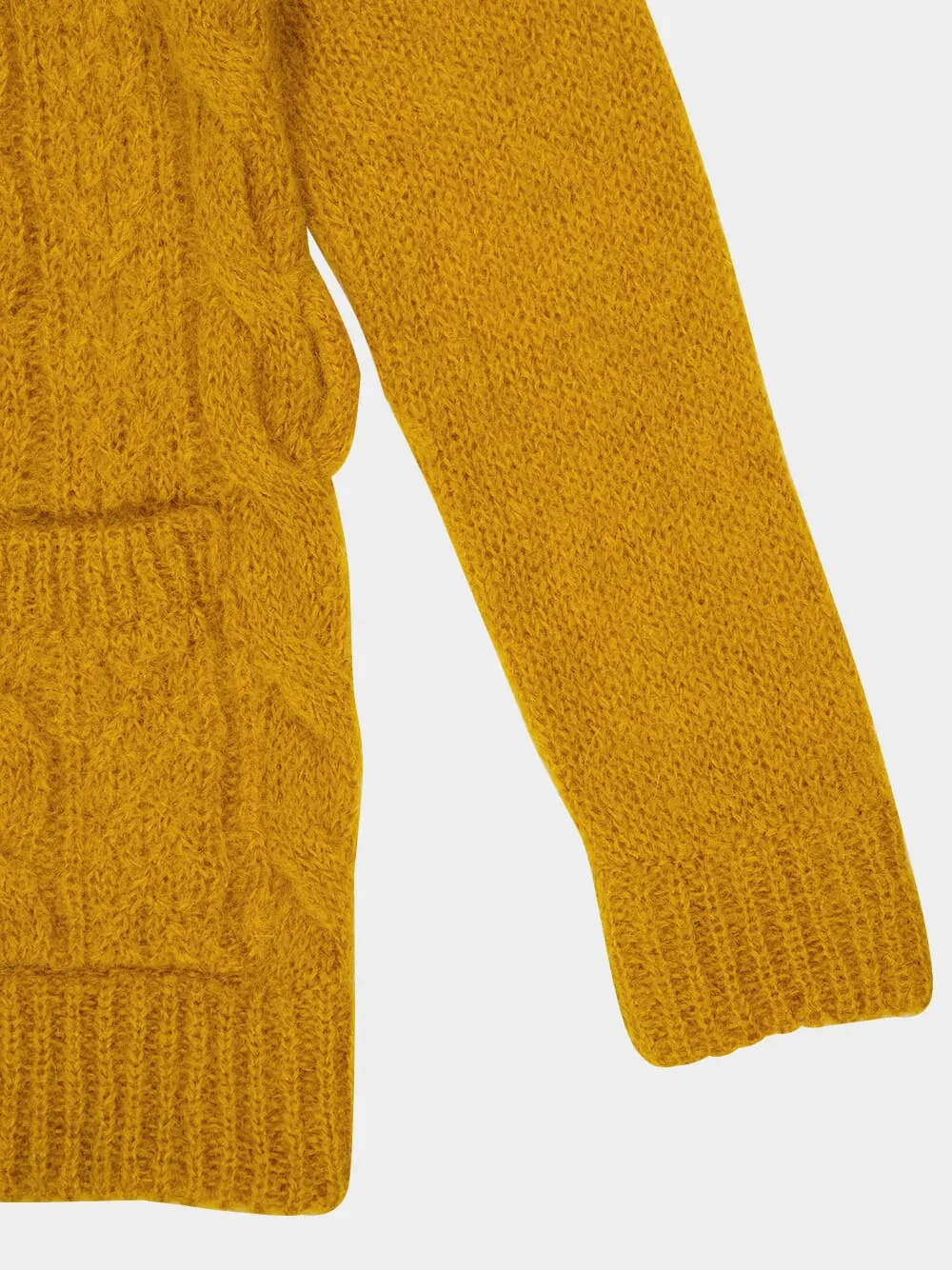 Ochre Yellow Mohair Wool Loose-Fit Cardigan