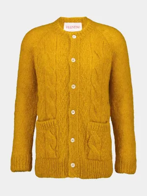 Ochre Yellow Mohair Wool Loose-Fit Cardigan