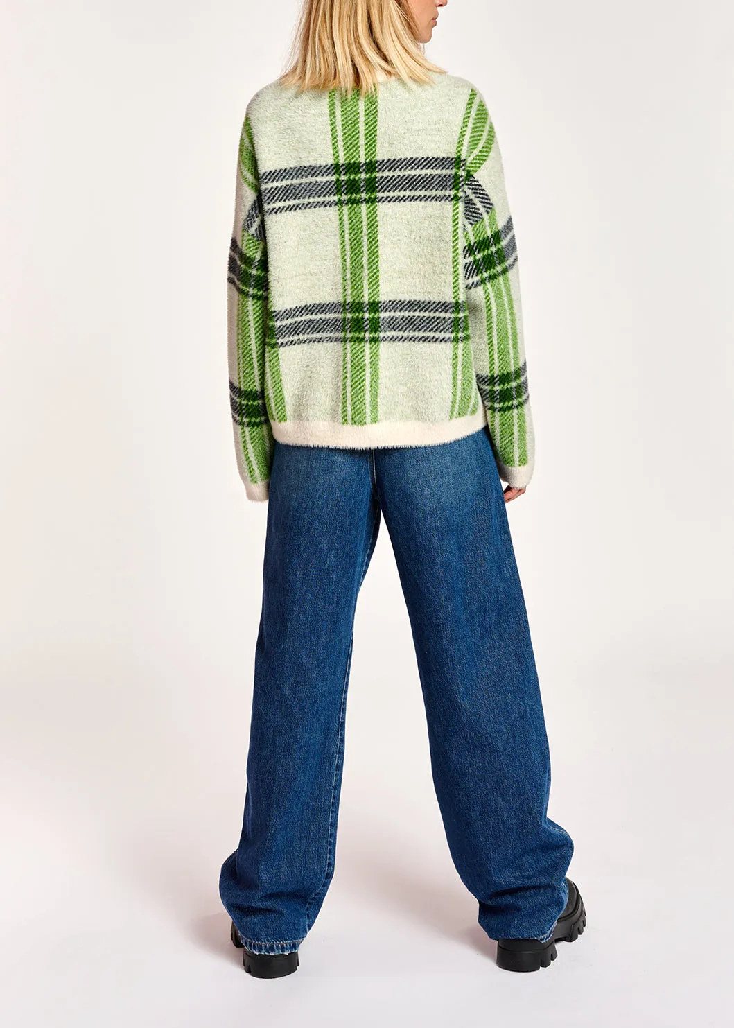Off-white and green check cardigan
