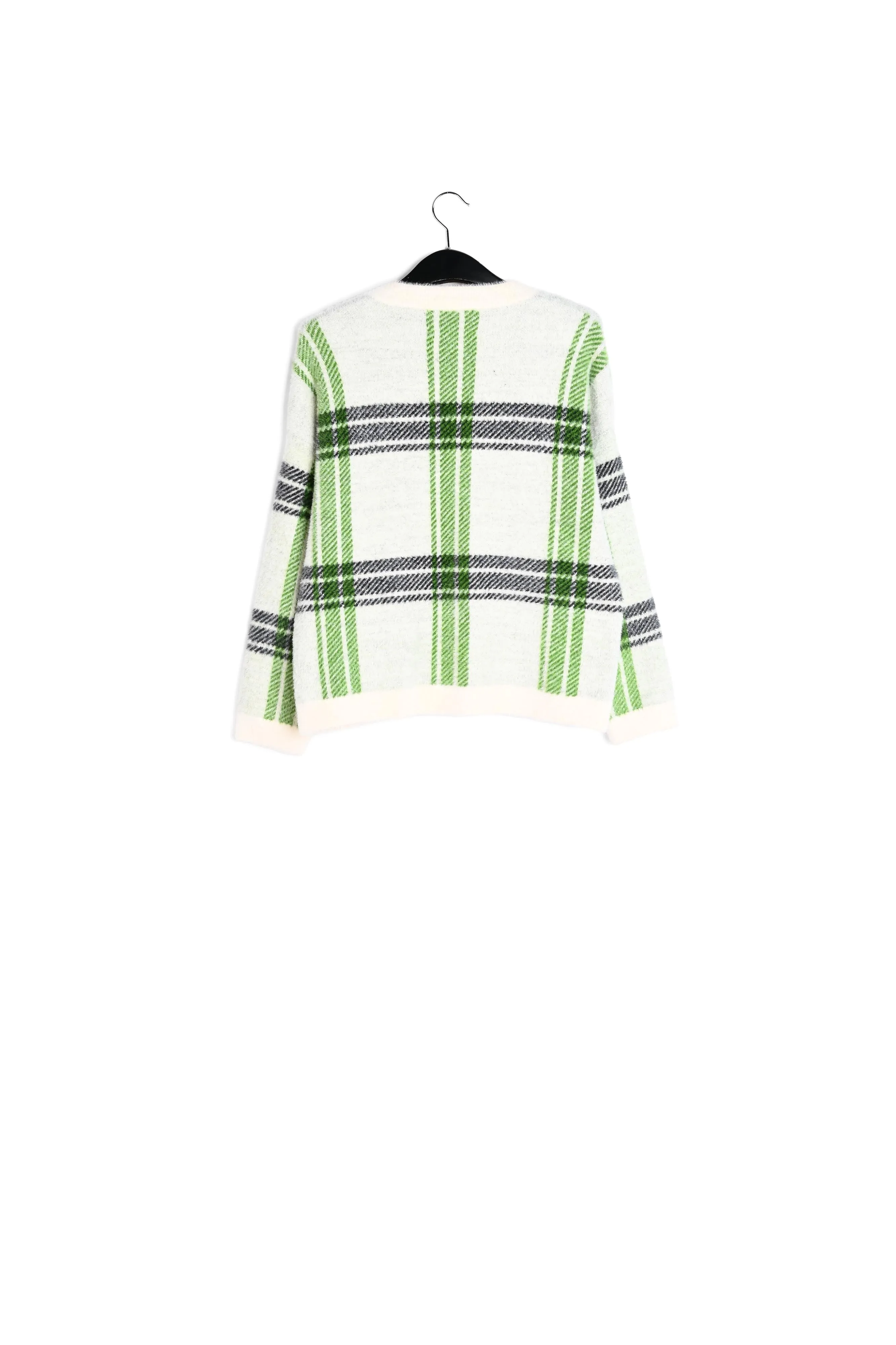 Off-white and green check cardigan