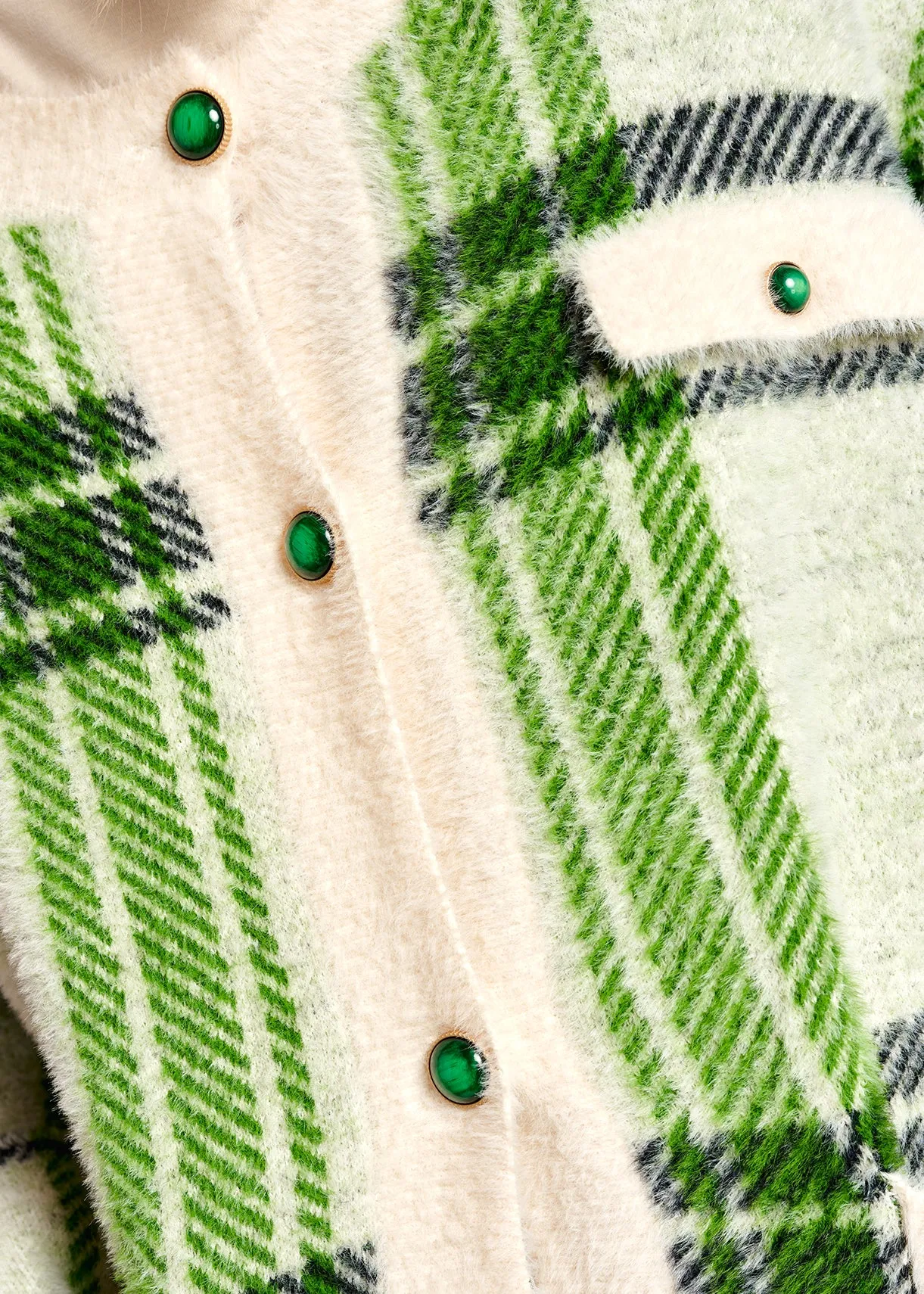Off-white and green check cardigan