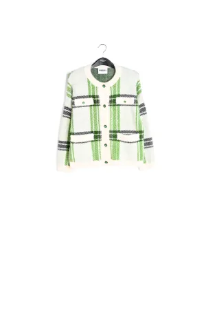 Off-white and green check cardigan