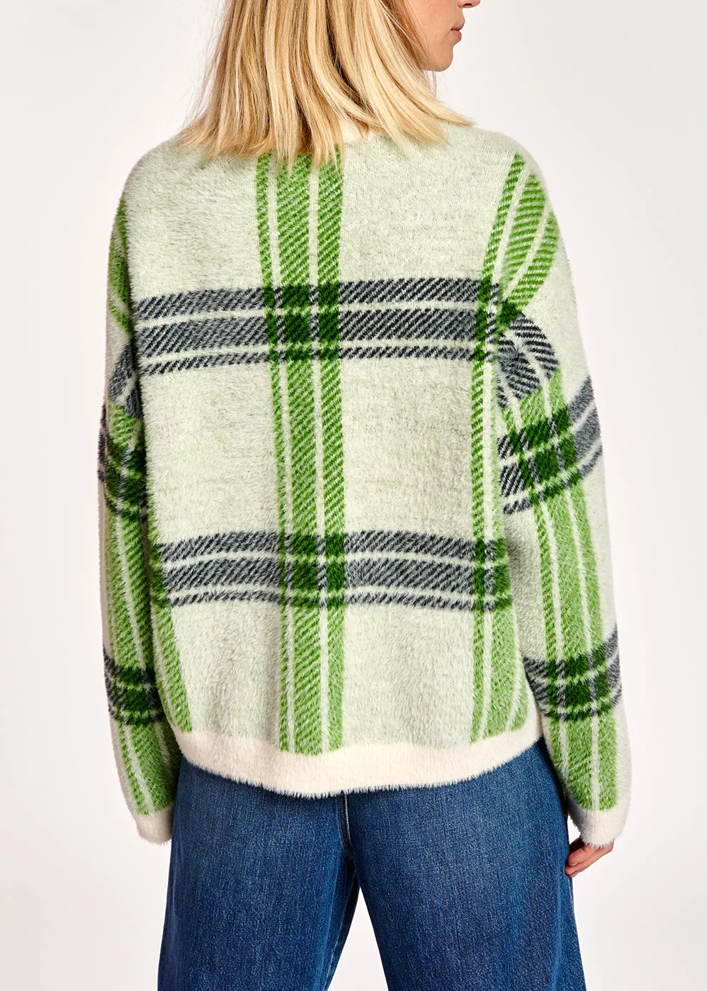Off-white and green check cardigan