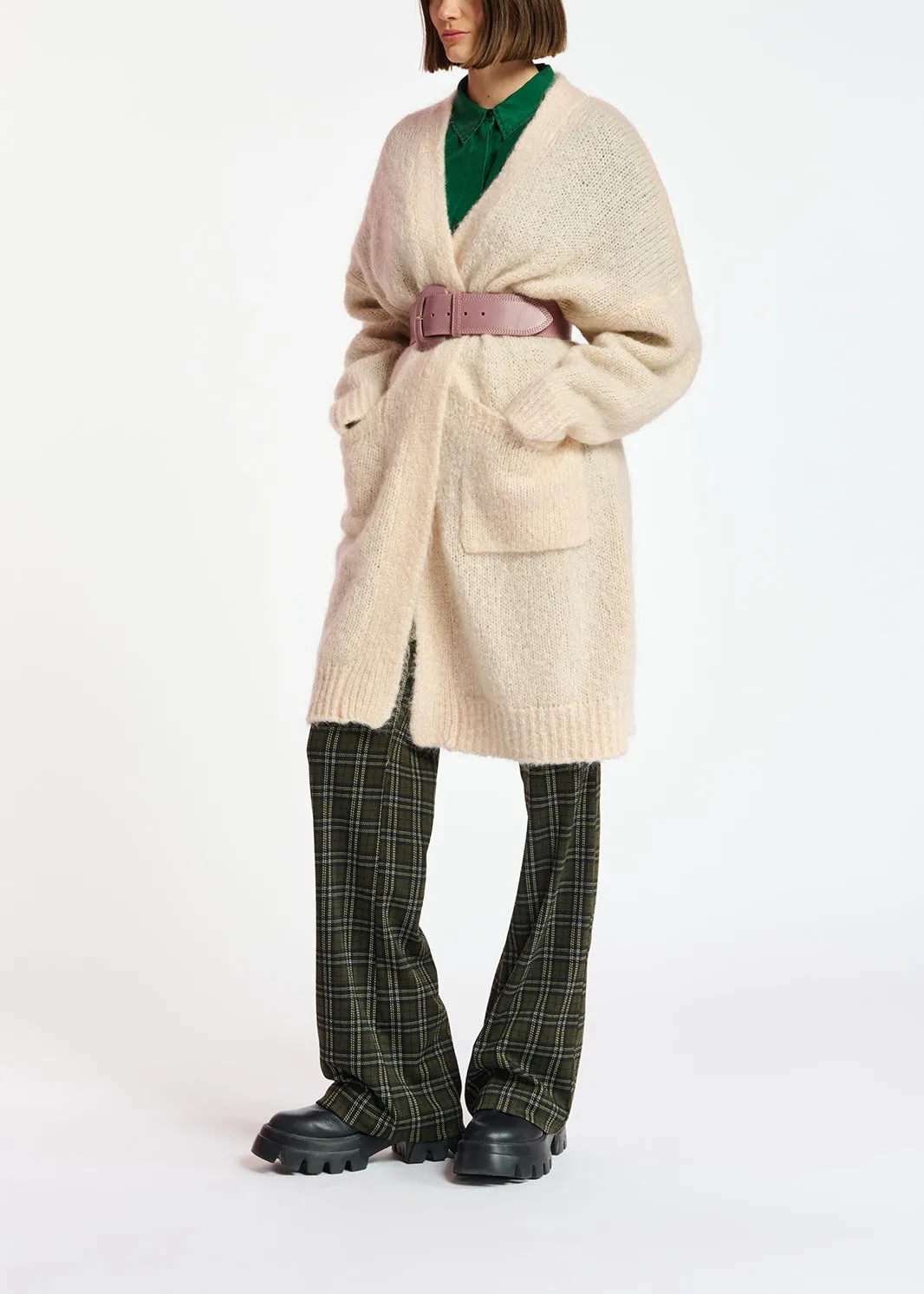 Off-white midi-length mohair-blend cardigan