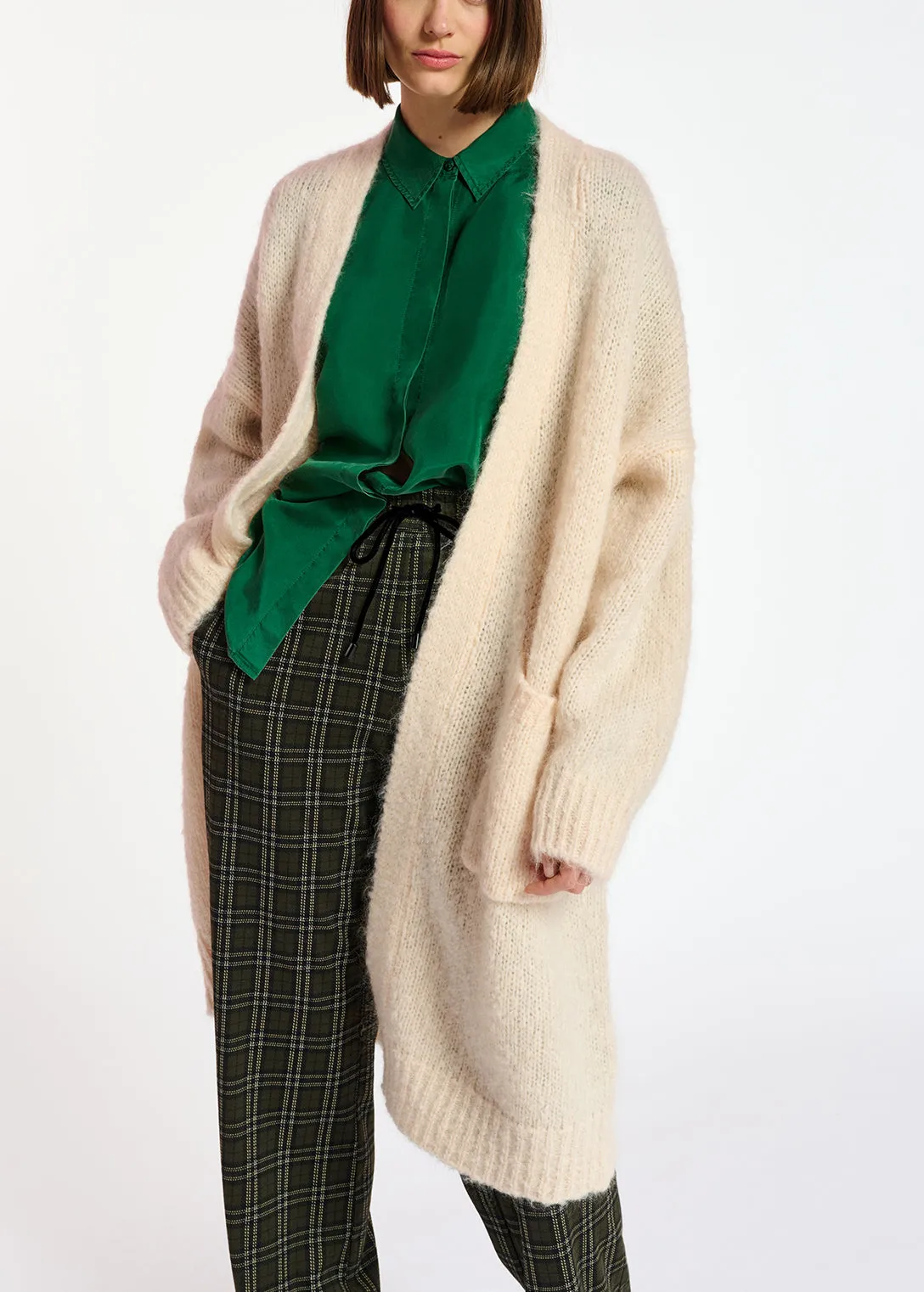 Off-white midi-length mohair-blend cardigan