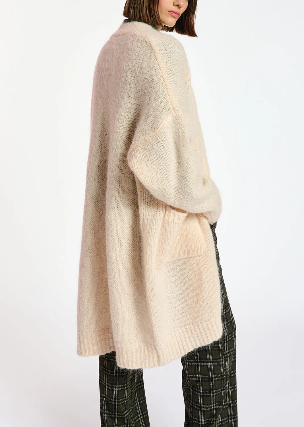 Off-white midi-length mohair-blend cardigan