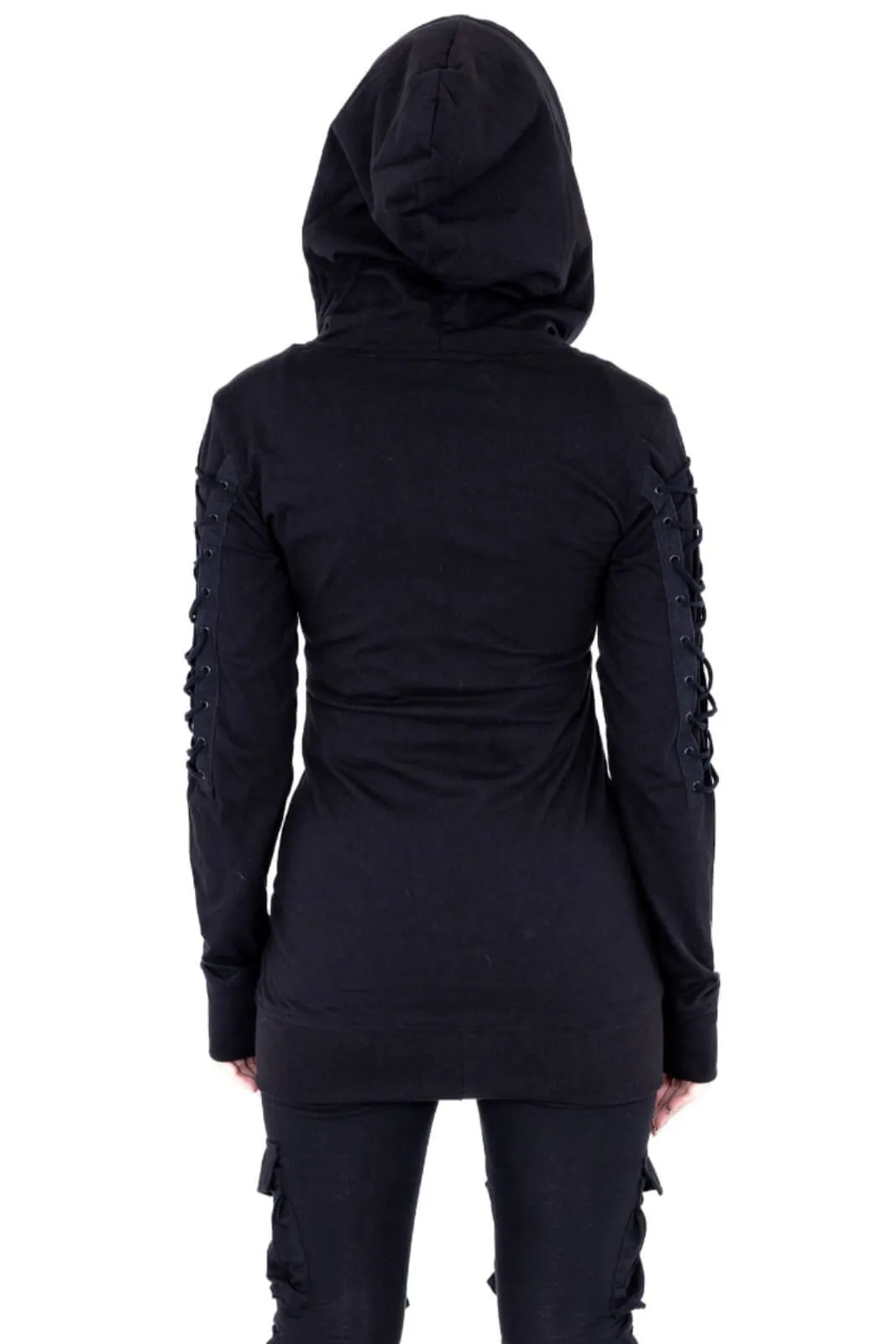 Poizen Industries Diana Hood Full Zip Lace-Up Gothic Jumper