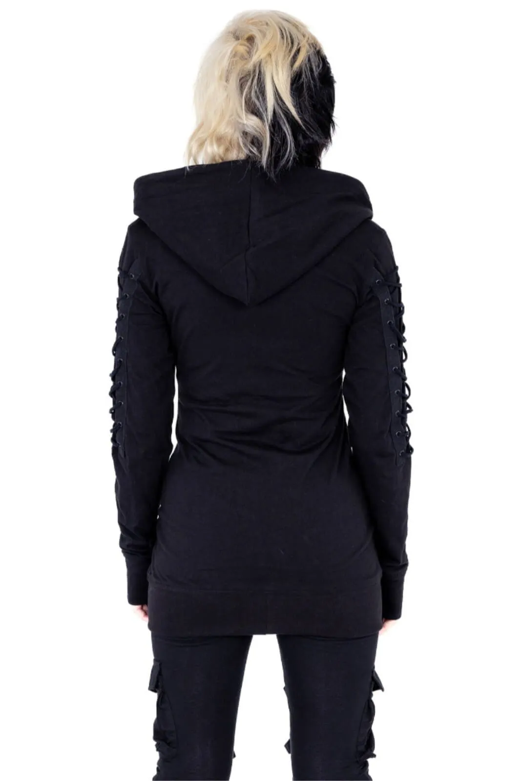 Poizen Industries Diana Hood Full Zip Lace-Up Gothic Jumper