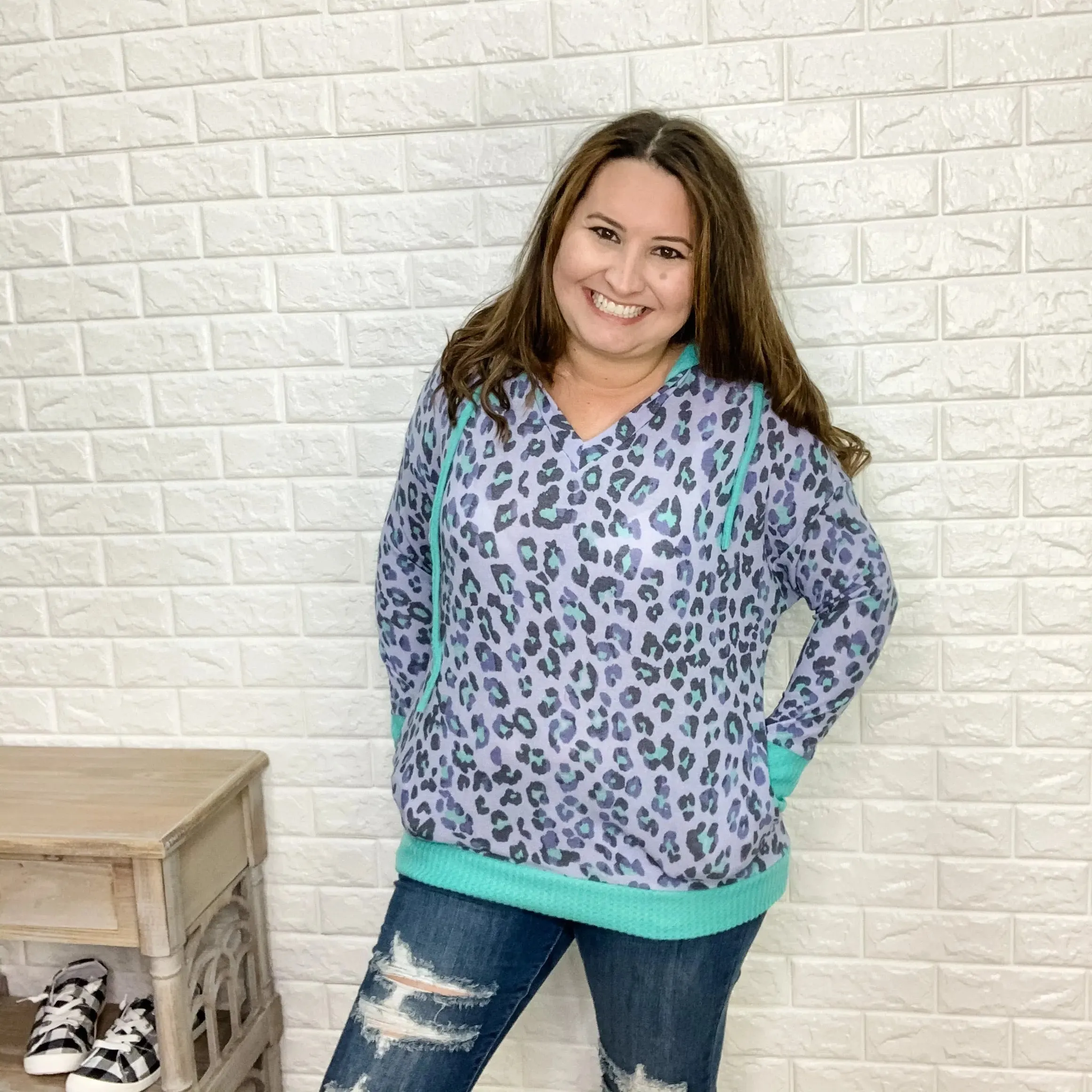 "Catch A Tiger By His" Waffle Trimmed Hoodie (Purple & Mint)