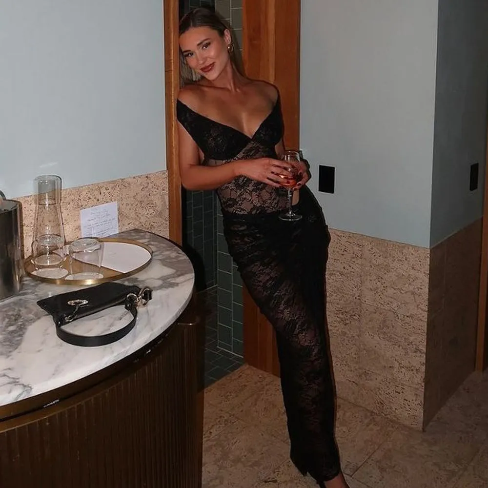 REALAIOT 2025 cross-border hot-selling new two-piece set tube top backless lace onesie skirt shrink pleated long skirt set
