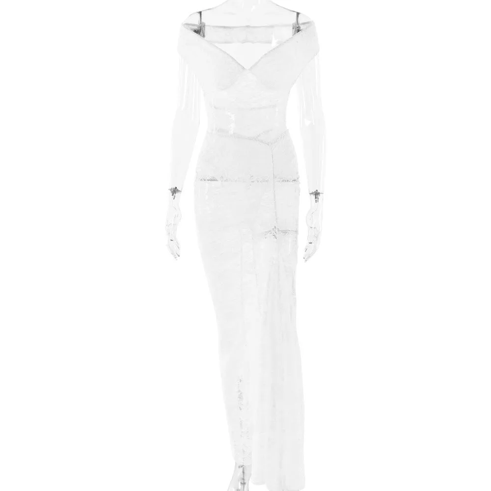 REALAIOT 2025 cross-border hot-selling new two-piece set tube top backless lace onesie skirt shrink pleated long skirt set
