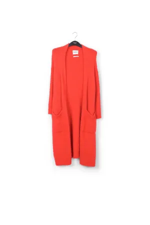 Red midi-length mohair-blend cardigan