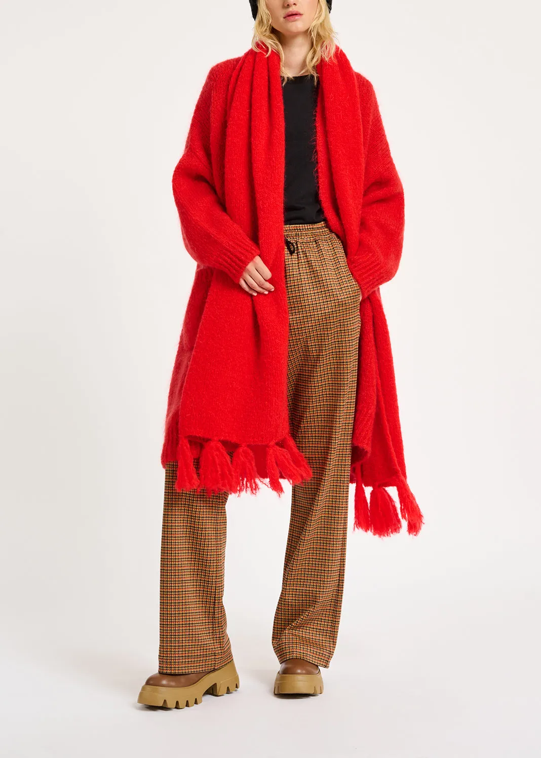 Red midi-length mohair-blend cardigan