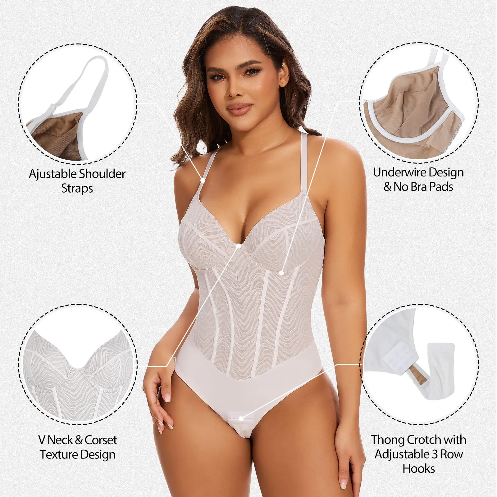Shaperin Zebra Lace Corset Shapewear Backless Bodysuit