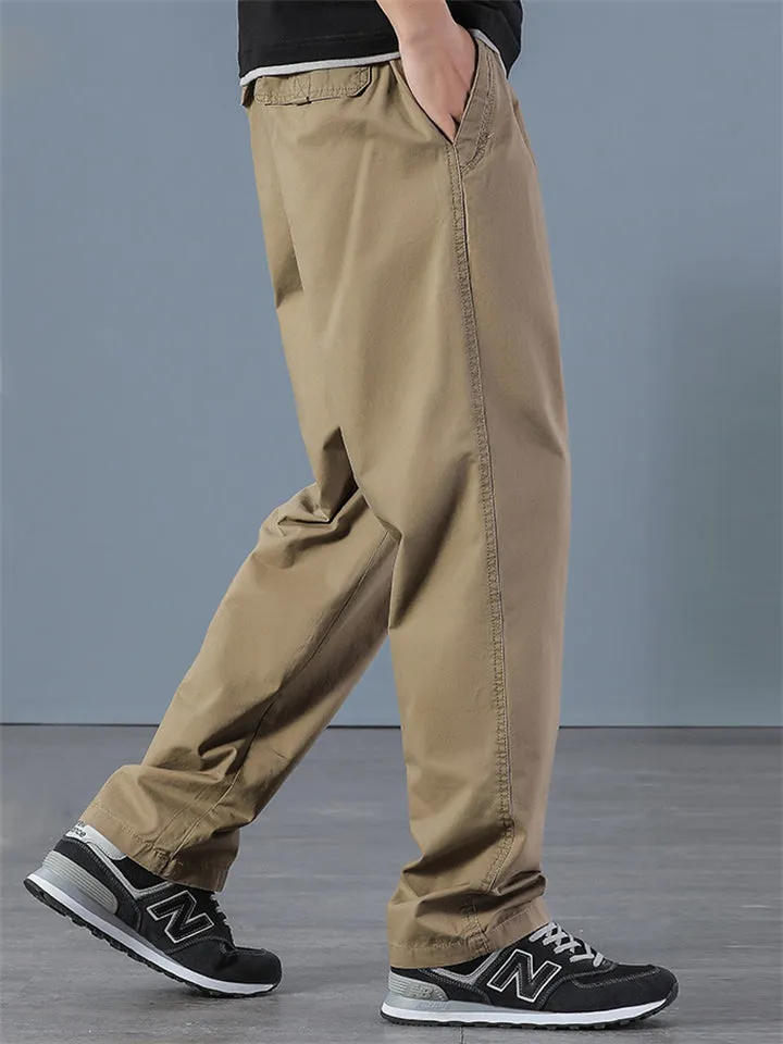 Simple Loose Men's Large Size Elastic Waist Cargo Pants