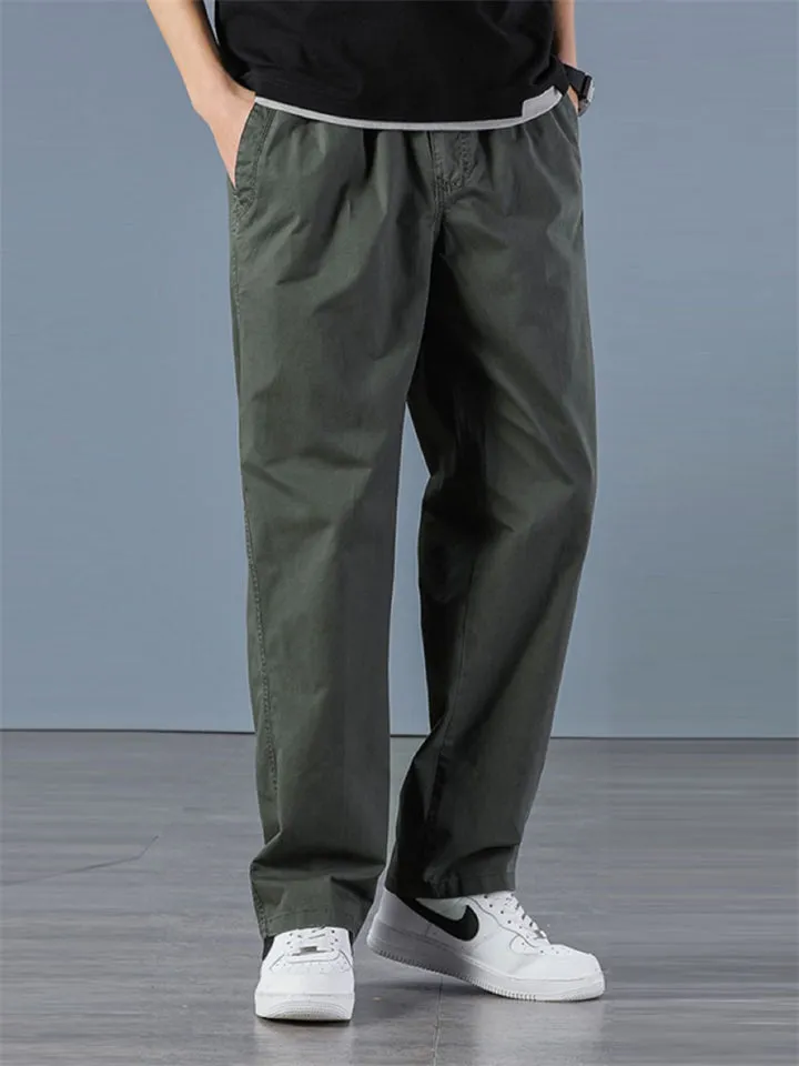 Simple Loose Men's Large Size Elastic Waist Cargo Pants