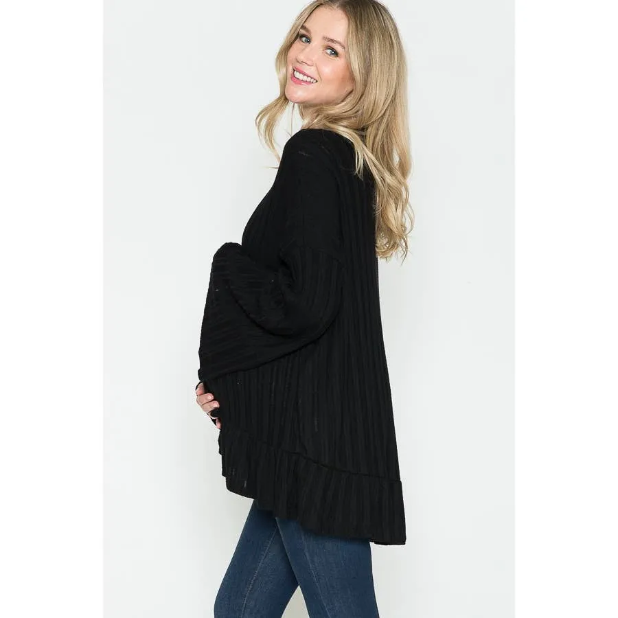 Story Teller - Sleeve Basic Cardigan: BLACK