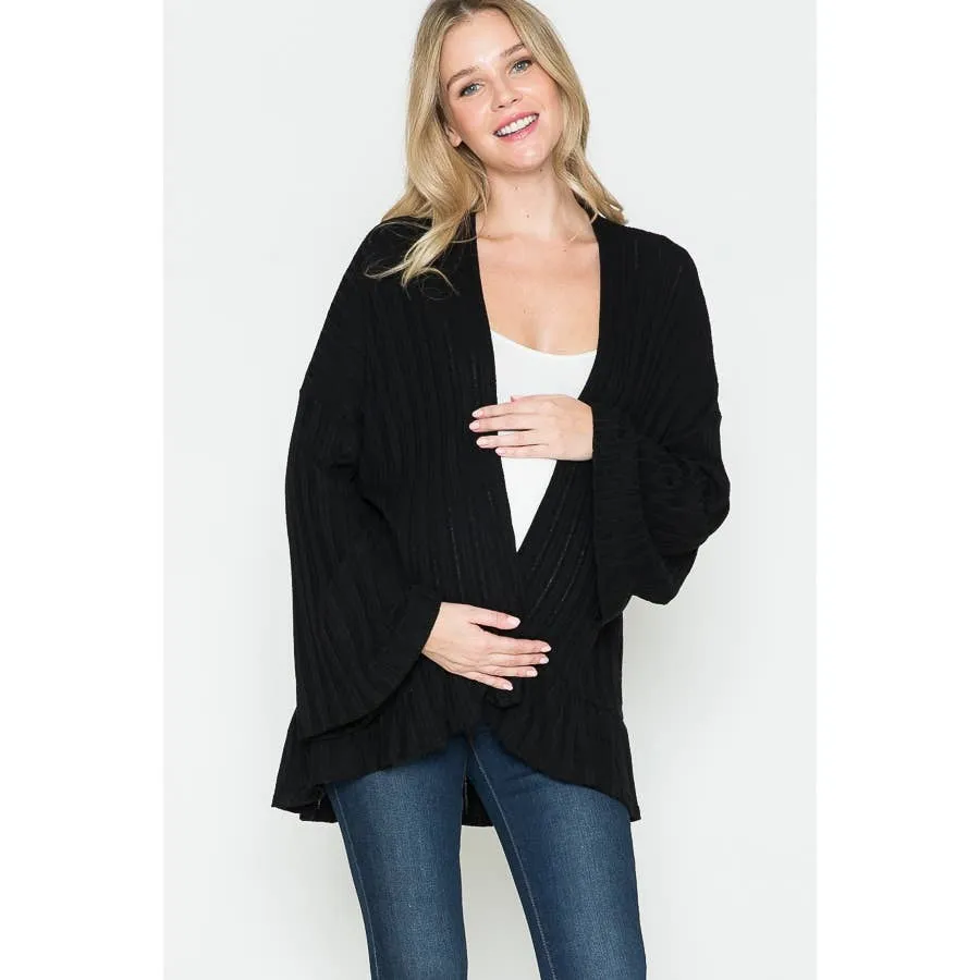 Story Teller - Sleeve Basic Cardigan: BLACK