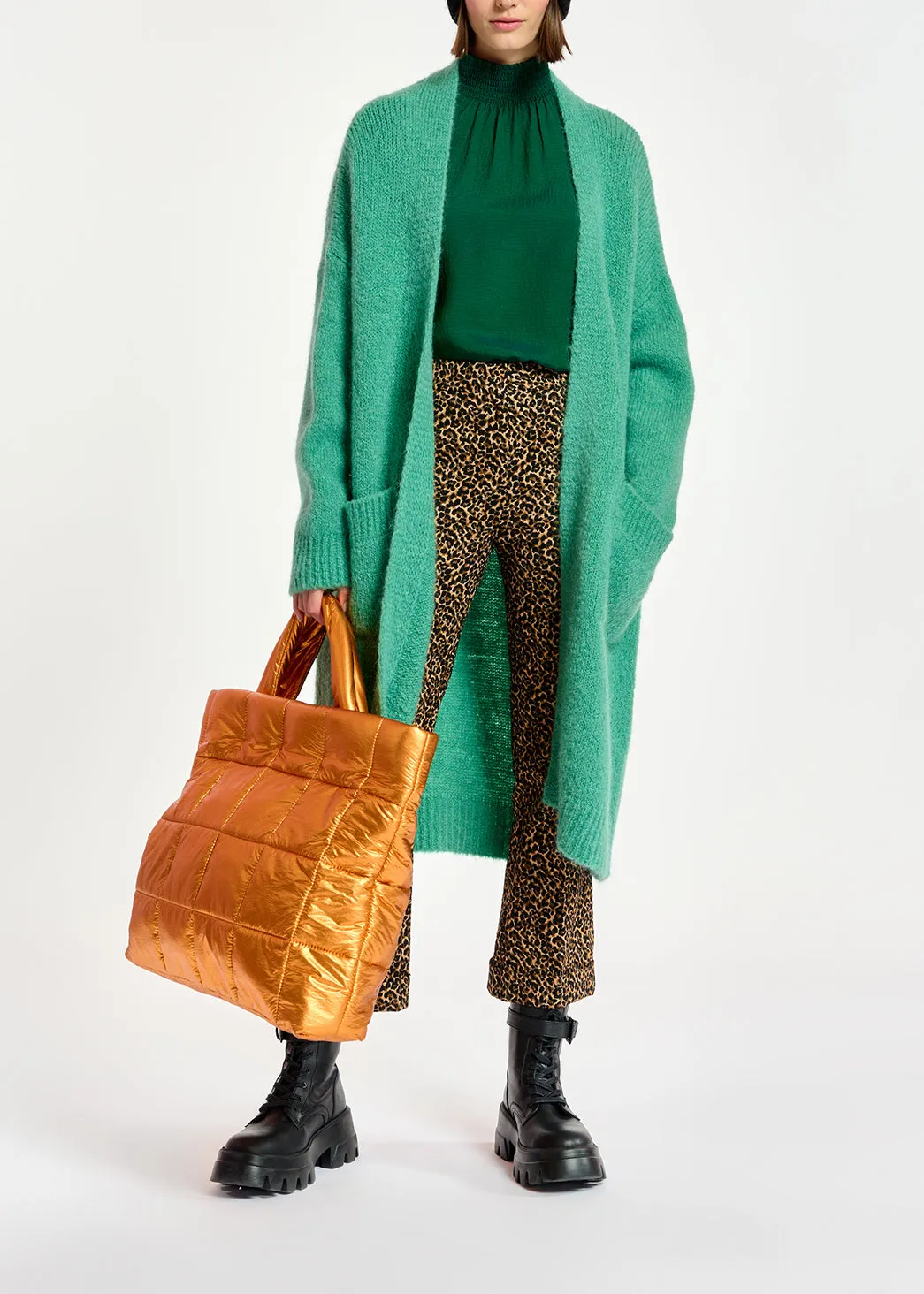 Teal midi-length mohair-blend cardigan