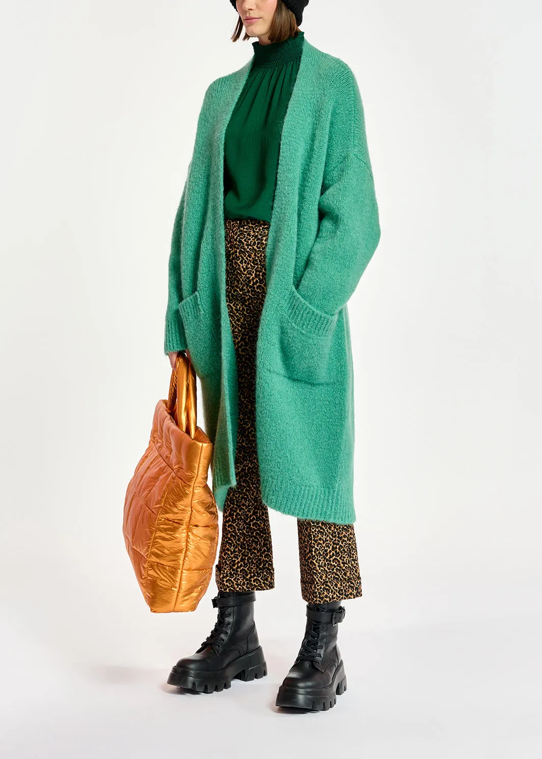 Teal midi-length mohair-blend cardigan