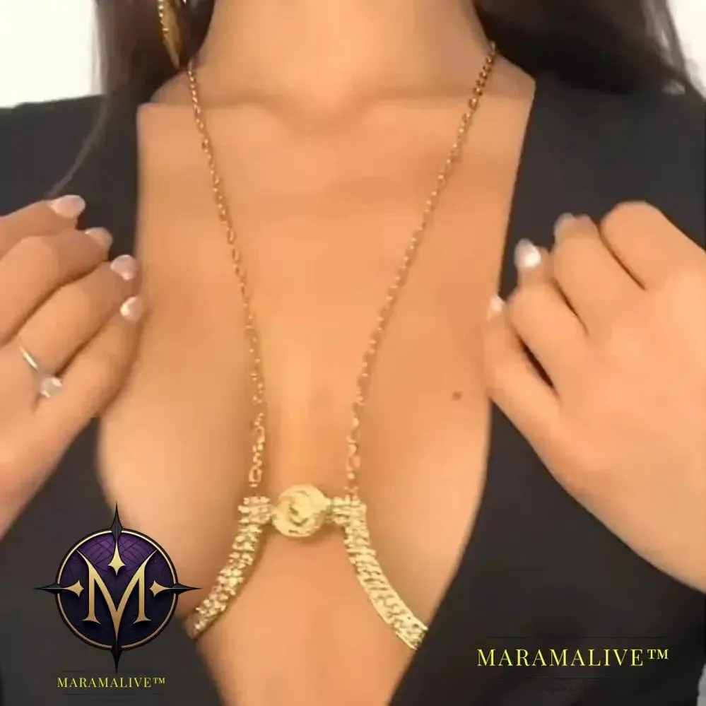 Trendy Coin Chest Bracket Bra Chain Necklace for Women Underwear Sexy Crystal Body Chain Jewelry Bikini Lingerie Gifts