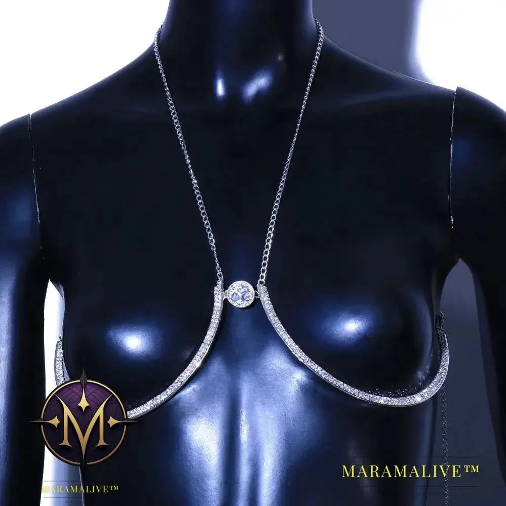 Trendy Coin Chest Bracket Bra Chain Necklace for Women Underwear Sexy Crystal Body Chain Jewelry Bikini Lingerie Gifts