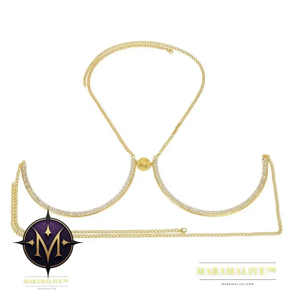Trendy Coin Chest Bracket Bra Chain Necklace for Women Underwear Sexy Crystal Body Chain Jewelry Bikini Lingerie Gifts