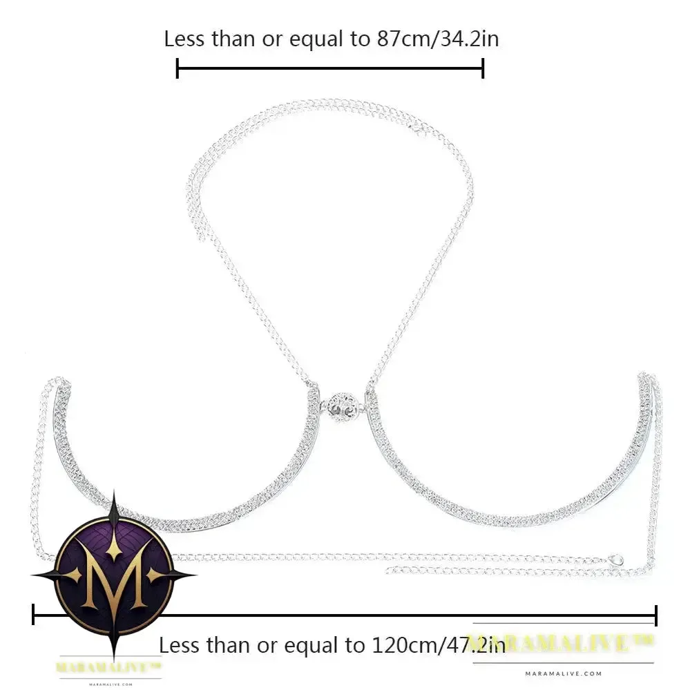 Trendy Coin Chest Bracket Bra Chain Necklace for Women Underwear Sexy Crystal Body Chain Jewelry Bikini Lingerie Gifts