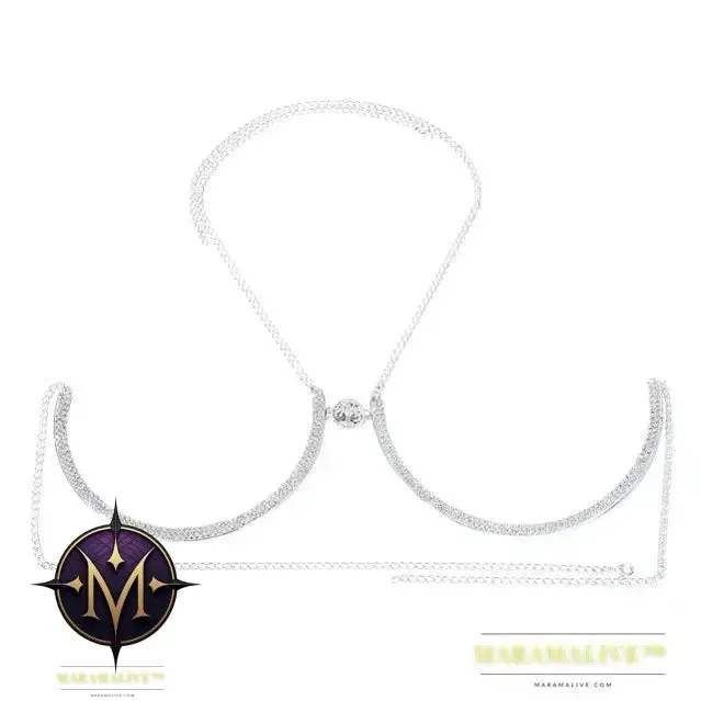 Trendy Coin Chest Bracket Bra Chain Necklace for Women Underwear Sexy Crystal Body Chain Jewelry Bikini Lingerie Gifts