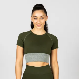 TWL - Women's Endure Seamless Crop - Dark Olive Marl/Stone Marl