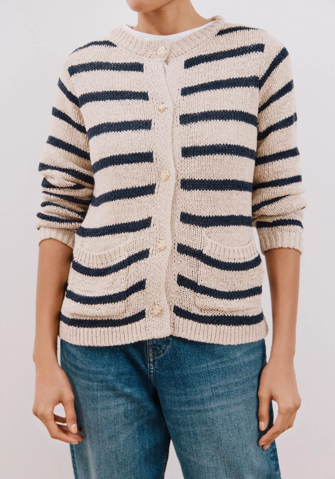 Two-Tone Striped Jacket - Beige/camel