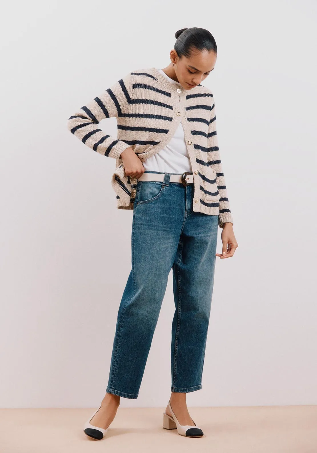 Two-Tone Striped Jacket - Beige/camel