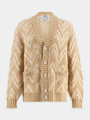 Two-Tone Zigzag Wool Cardigan