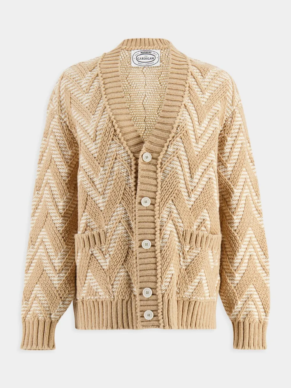 Two-Tone Zigzag Wool Cardigan