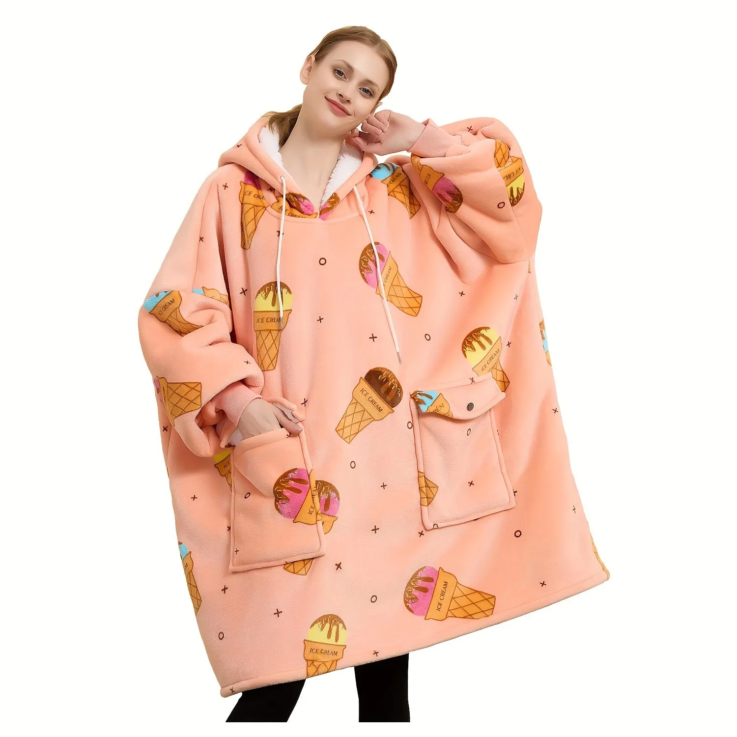 Wearable Blanket Hoodie for Adults Sherpa All Patterns Oversized Sweatshirt Blanket with Pockets Cute Birthday Gifts for Women Men