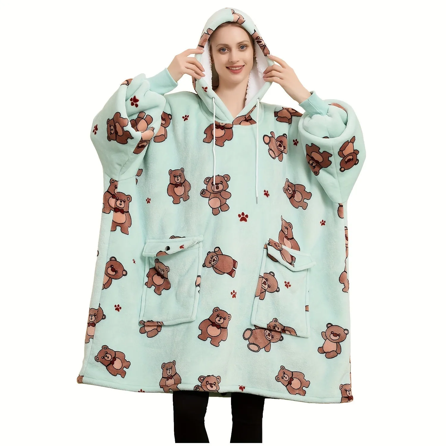 Wearable Blanket Hoodie for Adults Sherpa All Patterns Oversized Sweatshirt Blanket with Pockets Cute Birthday Gifts for Women Men