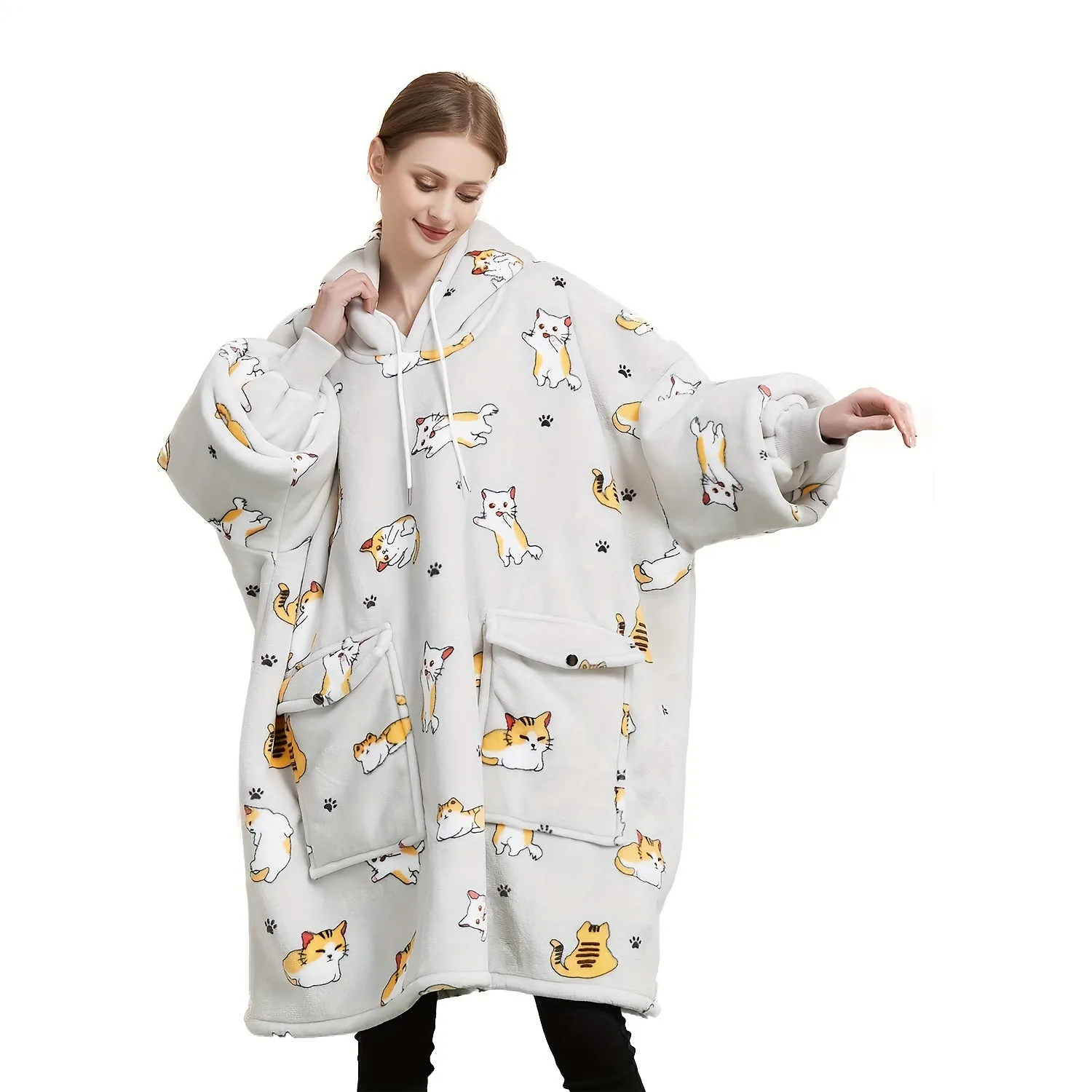 Wearable Blanket Hoodie for Adults Sherpa All Patterns Oversized Sweatshirt Blanket with Pockets Cute Birthday Gifts for Women Men