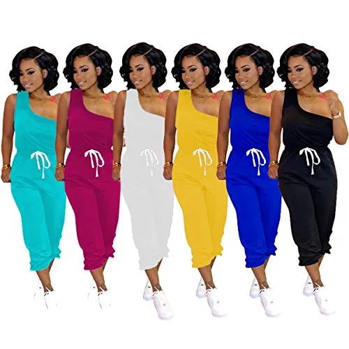 Womens Pajama Sets Summer Outfits 2 Piece Sport Wear Tops with Drawstring Pants Loungewear Jumpsuit Blue