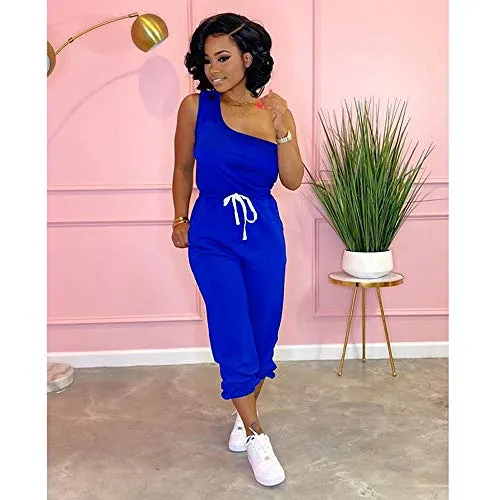 Womens Pajama Sets Summer Outfits 2 Piece Sport Wear Tops with Drawstring Pants Loungewear Jumpsuit Blue