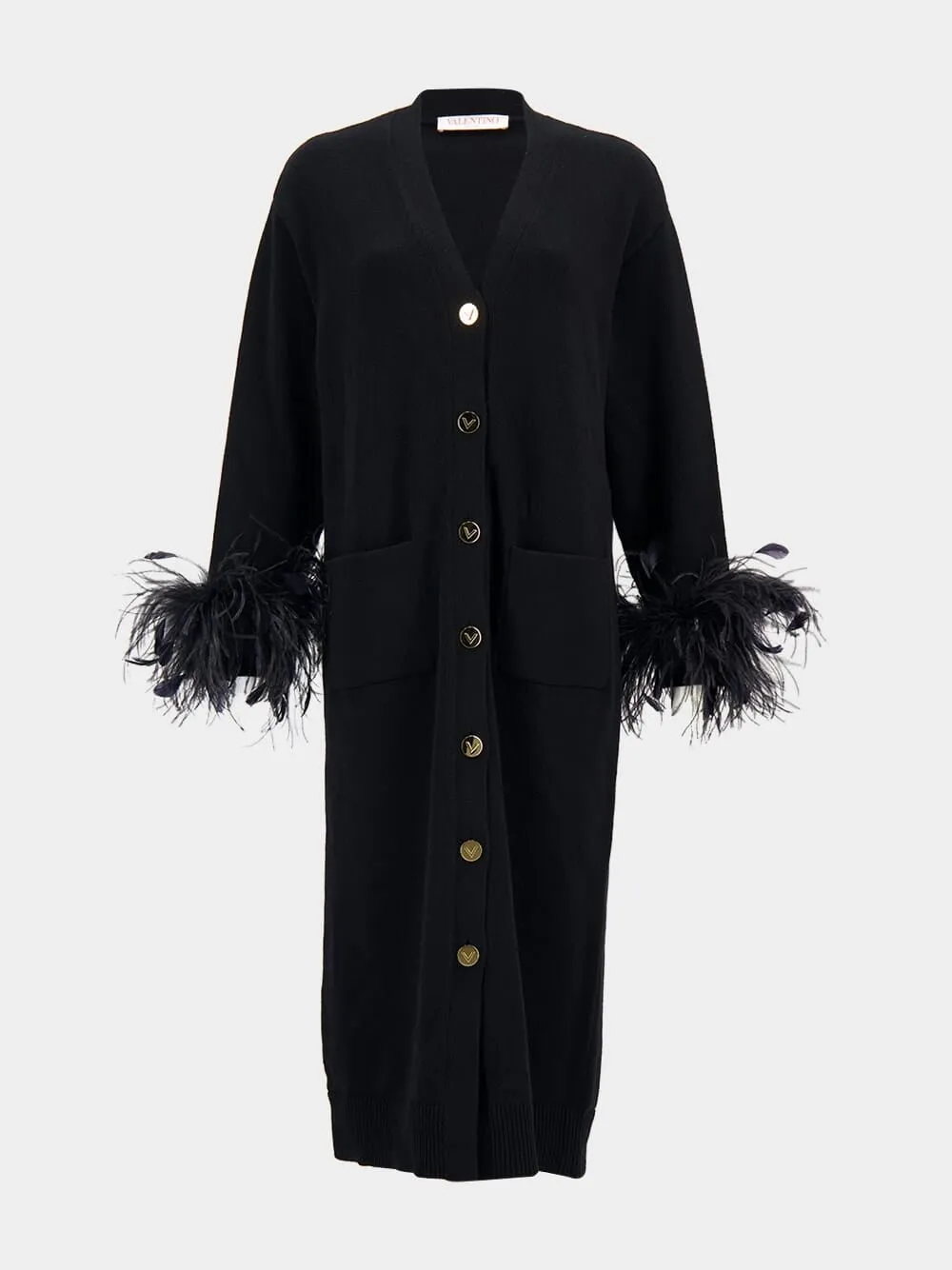 Wool Feather-Cuff Cardigan