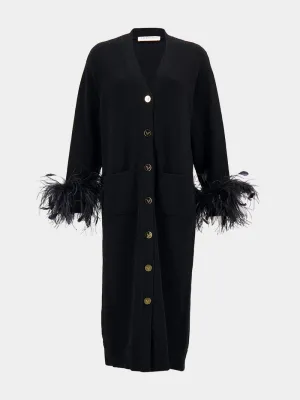 Wool Feather-Cuff Cardigan