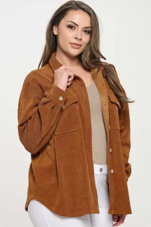 'YELETE' Women's Corduroy Shacket - Copper (Plus Size)
